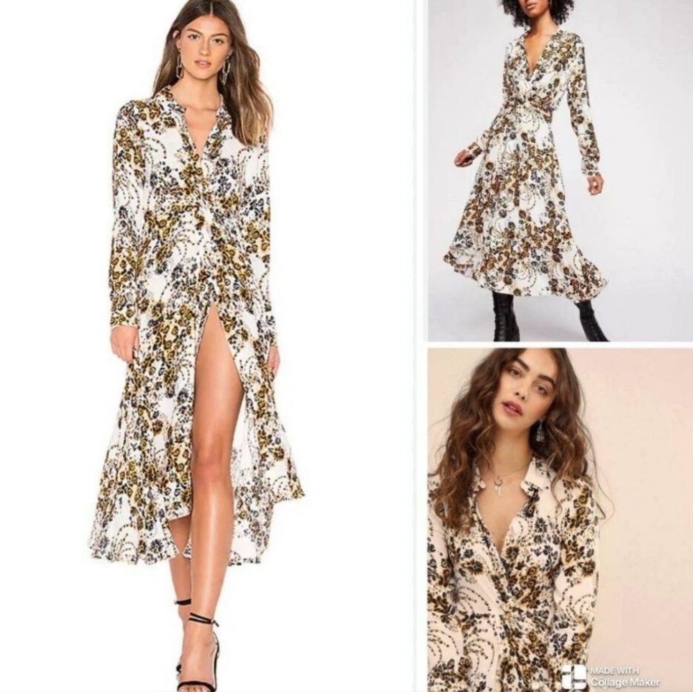 NWT FREE PEOPLE Long Sleeves Maxi Shirt Dress Size 10